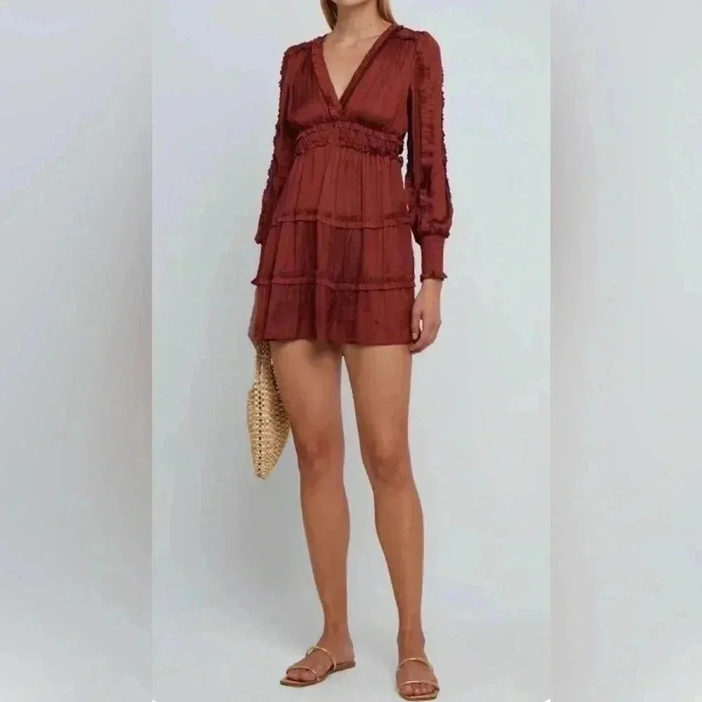 Elegant Long Sleeve Dress in Rust